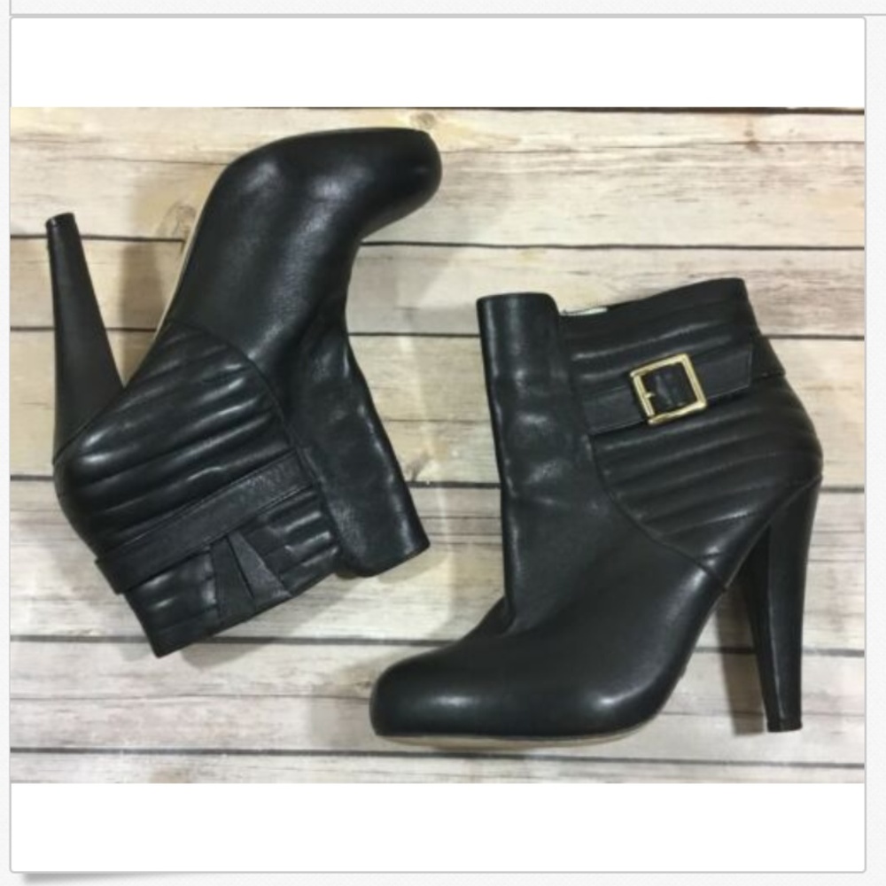 Matiko Pull On Buckle Leather Booties 7 Black